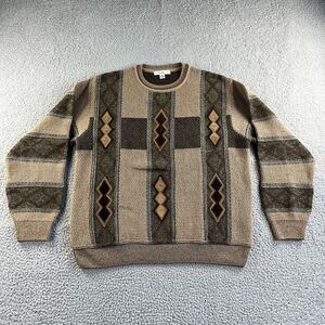 New Vintage Turnbury‎ Sweater Mens 44 Brown Wool Blend Italy Southwestern Chunky